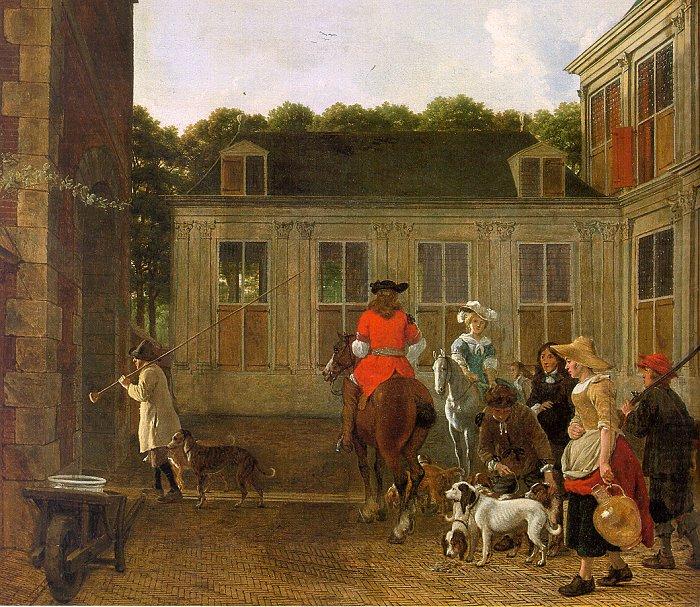 Hunting Party in the Courtyard of a Country House, Ludolf de Jongh